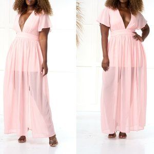 Deep V Open Back Maxi Dress